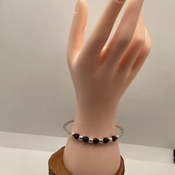 Silpada Sterling Silver and Blue Sodalite beaded flexible cuff bracelet. - Image 10