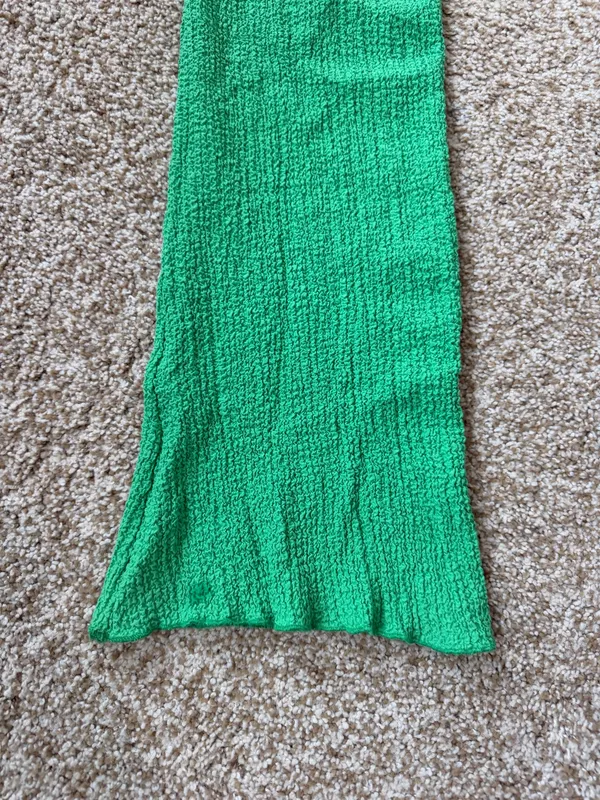 Zara Bright Green Stretch Textured High Rise Pull On Flare Pants Size Small - Image 8