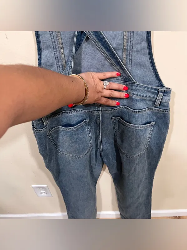 Free People Overalls Blue Jean Denim Bib One Piece Straight Leg Size 29 Overalls - Image 8