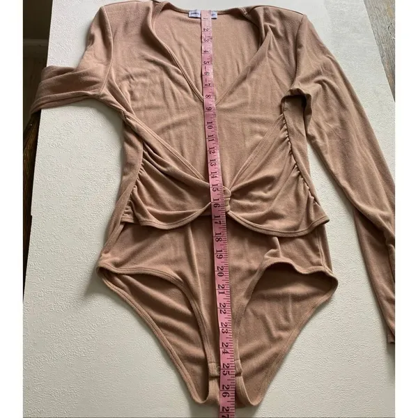 Express x Negin Mirsalehi Twist Front Bodysuit Nude Taupe Small - Image 6