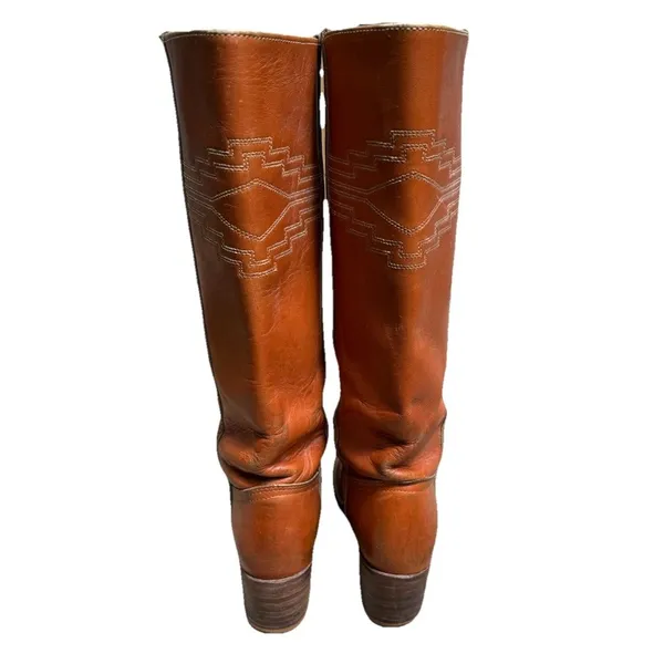 FRYE Campus Leather Boots AZTEC Embroidered Stitching Tan Women’s Size 7 - Image 4