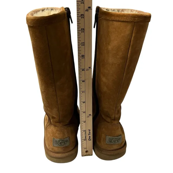UGG Australia Kenly 1890 Winter Tall Chestnut Suede Side Zip Boots Womens Size 8 - Image 8