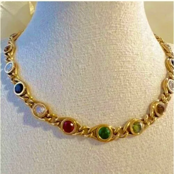 18K Gold Plated Fisheyes Colorful Zircon Necklace Titanium Steel womens Jewelry - Image 3