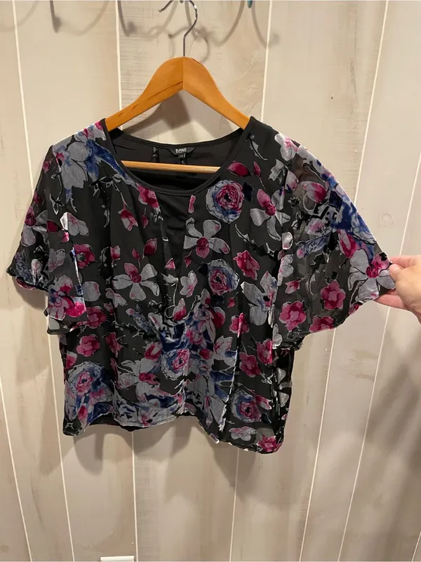 Buffalo David Bitton Cute Y2K velvet floral burnout flutter sleeve crop festival indie sleaze fairy - Image 3