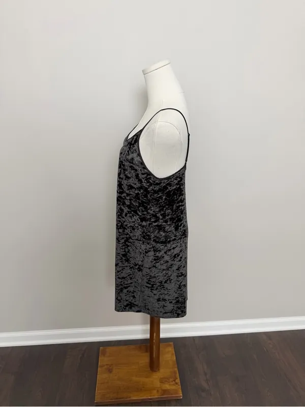 Crushed Velvet Velour Dress Slip Nighty Mini Adjustable Straps Romantic Black - Image 3