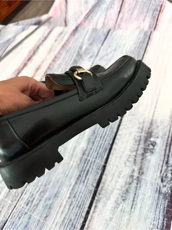 Zara Classic Black Chunky Lug Sole Loafer - Image 5