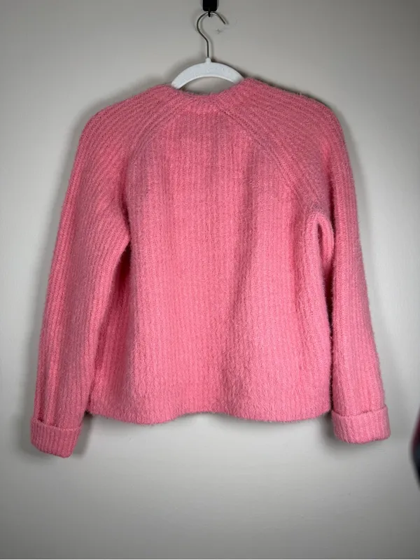 Sleeping On Snow By Anthropologie Pink Ribbed Fuzzy Open Cardigan S - Image 5