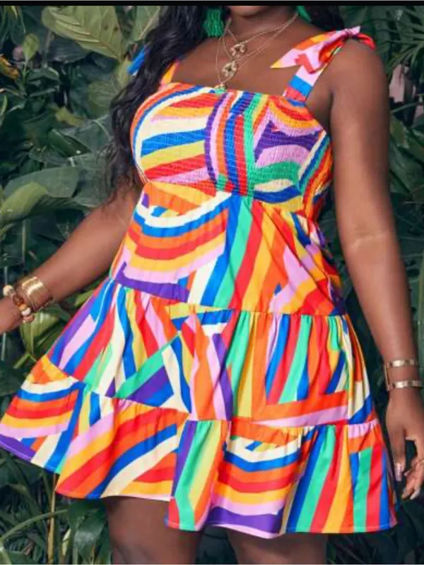 SHEIN Multicolor Striped Tie-Shoulder Tiered Sundress - Image 2