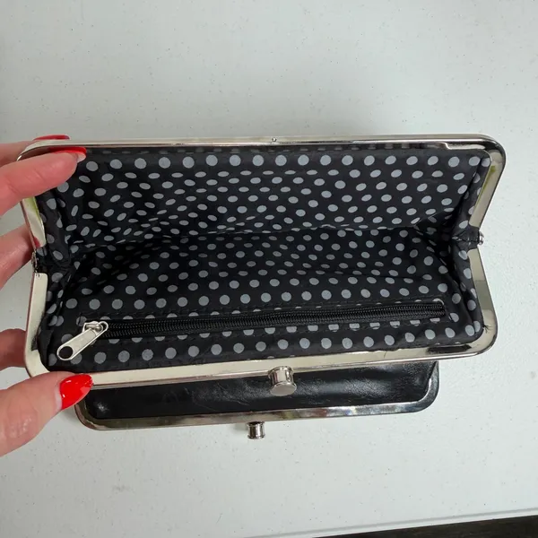 Kiss Lock Lauren Clutch Wallet Double Frame Black Vegan Faux Leather Iconic - Image 9