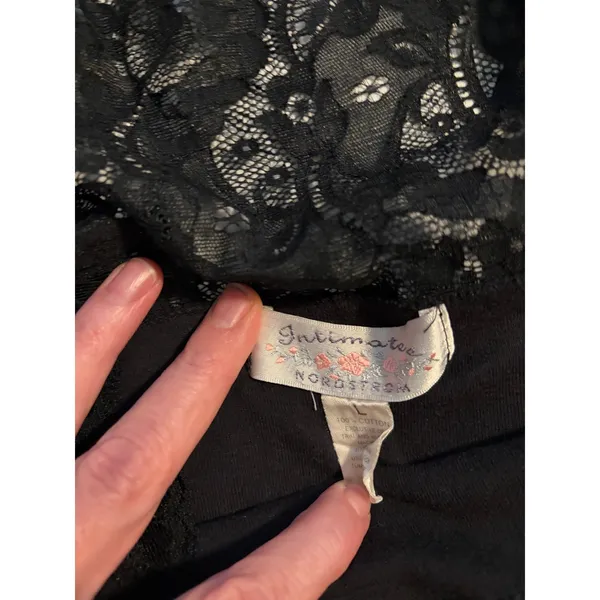 Nordstrom Intimates Tank Top Floral Lace Trim Black Cotton Cami Large - Image 4