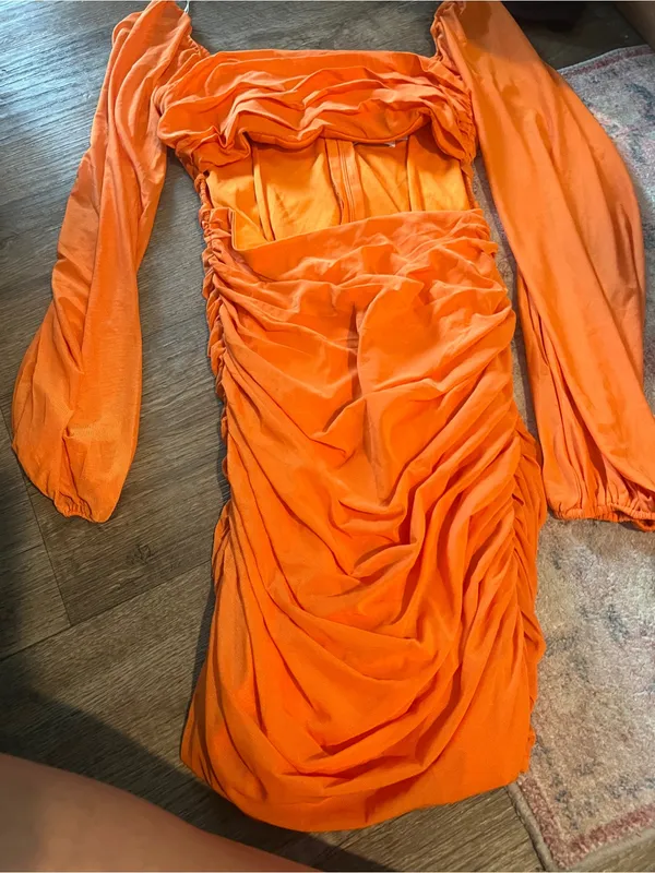 Hello molly Orange Long-Sleeve Ruched cut out Mini Dress - Image 9