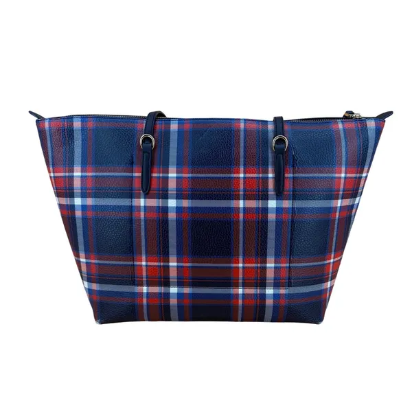 Lauren Ralph Lauren Tote Bag Women OS Blue Red Plaid Faux Leather Quiet Luxury - Image 2