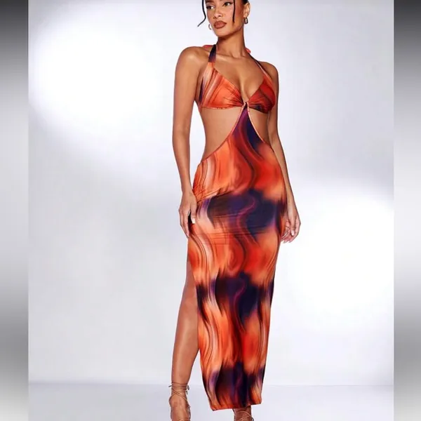 SHEIN BAE Tie Dye Knotted Backless Split Thigh Dress - Image 4