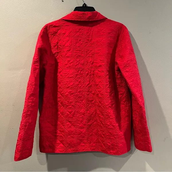 2000s Coldwater Creek 100% Silk Red Quilted Women's Coat Jacket Preppy Classic M - Image 2