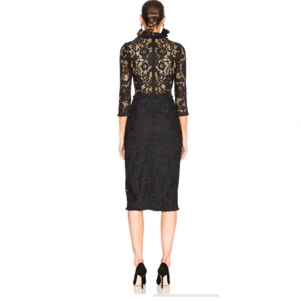 Alexis‎ Fiorenza Guipure Lace Navy Black Mock Neck Midi Length Dress - Image 2