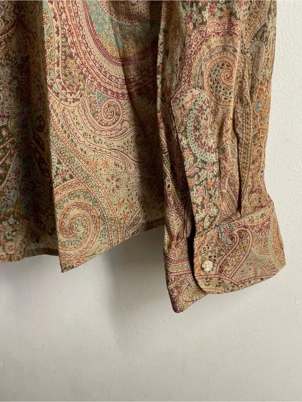 Lauren Ralph Lauren Paisley Button Down Shirt Size M Cotton Boho Blouse Brown - Image 9