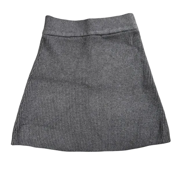 Zara Ribbed Knit‎ Skirt Women Small Grey A-Line Mini Casual Minimalist Cozy - Image 2