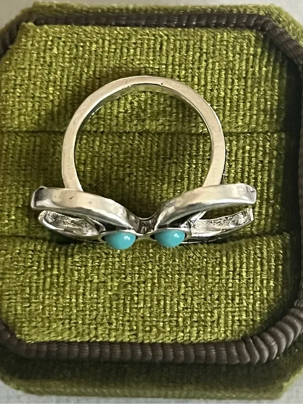 Bohemian Design Blue Turquoise Stainless Steel Silver Statement Ring Size 6 - Image 3
