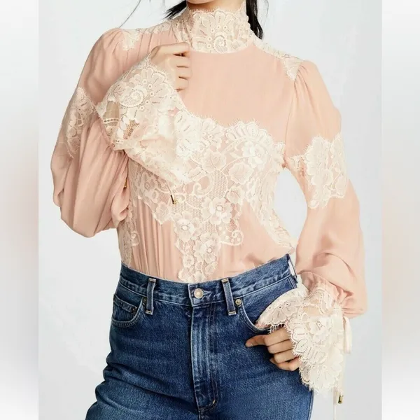 We Are HAH x Revolve Queen 4 A Day Lace Chiffon Bodysuit in Copper Rose size XS - Image 2