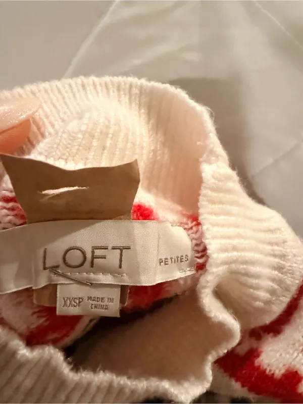 LOFT Cream Fair Isle Crewneck Sweater with Red, Navy & Tan Accents - Image 2