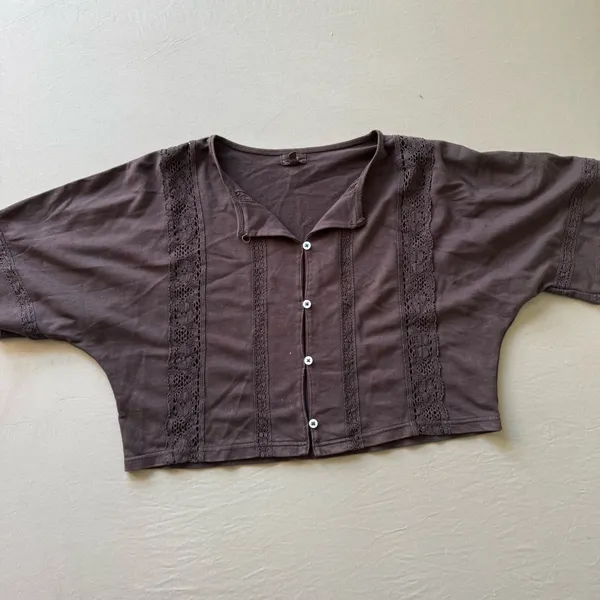 Aerie Short Sleeve Crochet Cardigan Top - Image 7