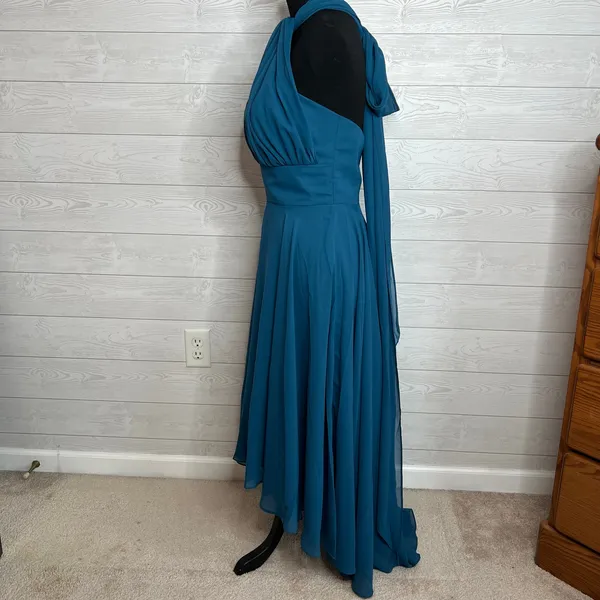 Teal Chiffon Halter High Low Bridesmaid Formal Dress Sz 5 - Image 5