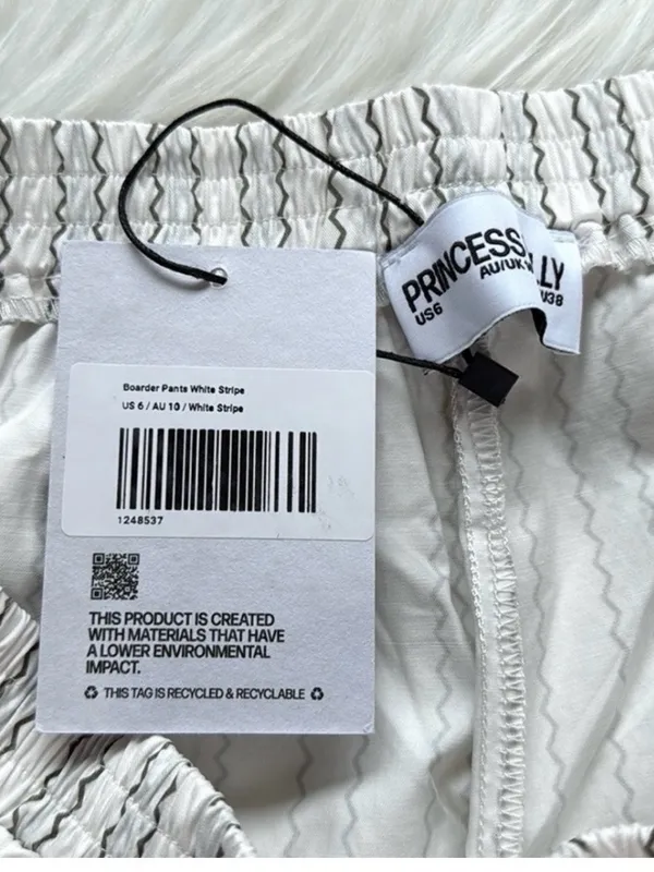 Princess Polly White Striped Wide Leg Relaxed Fit Pants NWT 6 - Image 4