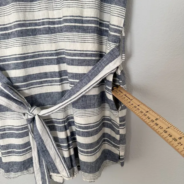MADEWELL Size-M Romper Perimeter Striped Linen Blend Navy Blue Belted - Image 12