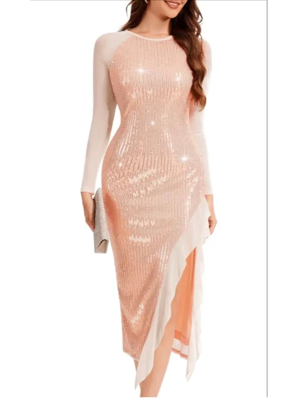 NEW Pink Sparkly Sleeves Cocktail Semi Formal Prom Dress XL - Image 3