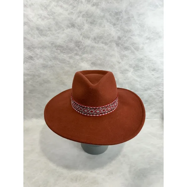Universal Threads Rust Orange 100% Wool Wide Brim Fedora Hat‎ Embroidered Band - Image 2