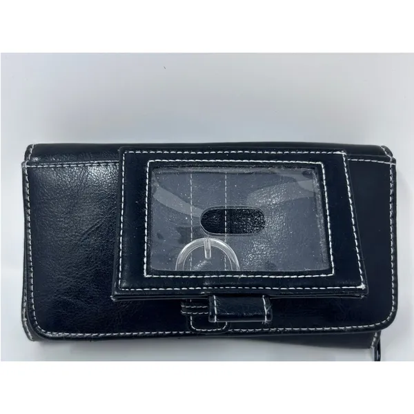 Women's‎ Black Wallet with Silver Buckle Front Lots of Compartments - Image 2