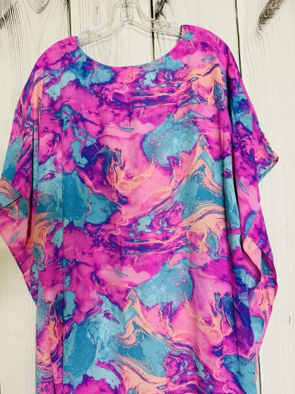 Buddy Love Maxi Caftan Dress Womens Sz L Blue Pink Abstract Boho Resort - Image 5