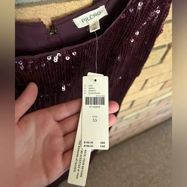 NWT Anthropologie Pilcro Sequin Slim Midi Dress Color Plum Burgundy Size XS - Image 5