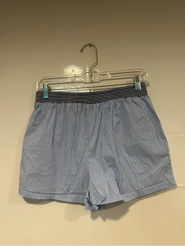 Light Blue Striped Pink rose Women’s Boxer Shorts - Image 4