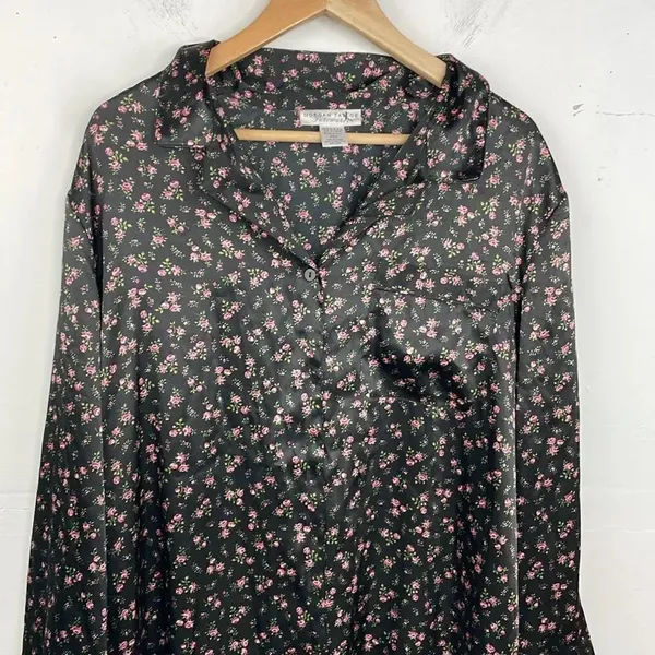Morgan Taylor Intimates Floral Black sleep night gown button down size 2X XXL - Image 2