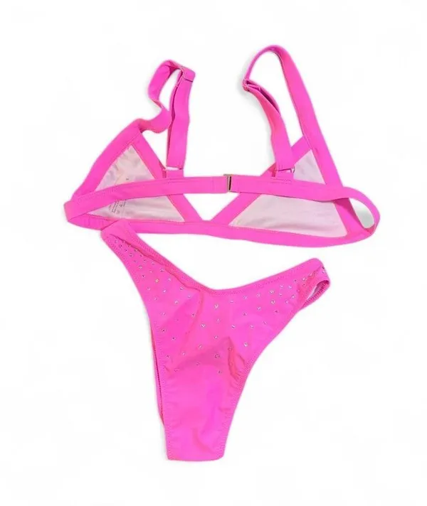 Women's Hot Pink Bikinis with rhinestones no padding no underwire size small - Image 5