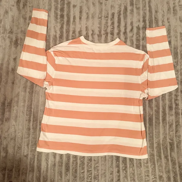 A New Day Womens Peach White Striped Long‎ Sleeve Crewneck T-Shirt Small - Image 6
