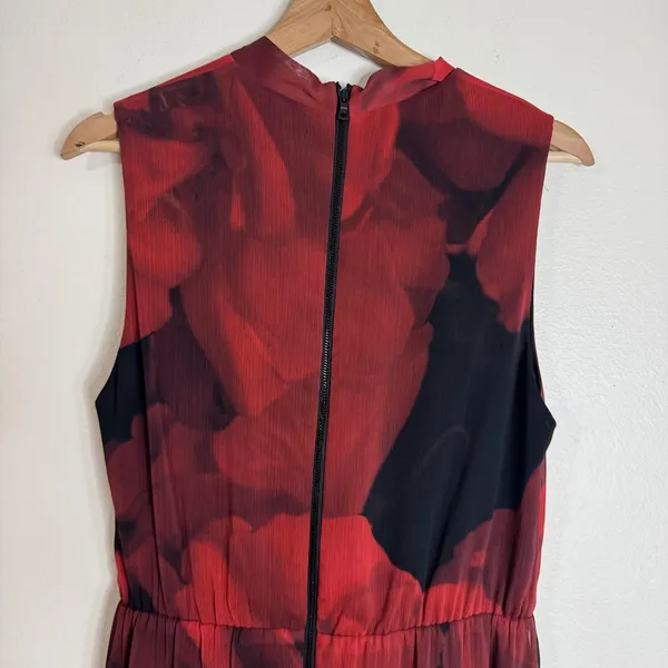 Alice + Olivia Dress Womens Medium Red Black Sleeveless Floral Tie Neck Chiffon‎ - Image 10