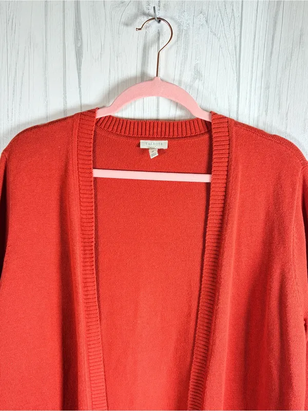 TALBOTS Burnt Orange 100% Cotton Open-Front Pocket Sweater Cardigan, Medium - Image 3