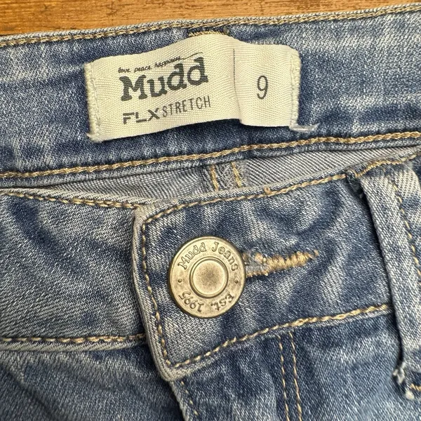 Mudd Skirt Juniors Sz 9 FLX Stretch Denim‎ Mini Distressed Stretch Jean Raw Hem - Image 2