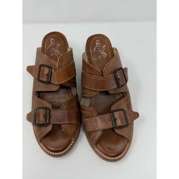 Freebird Caprice Leather Buckle Slide Mule Sandal Cognac Brown Boho Women Size 8 - Image 3