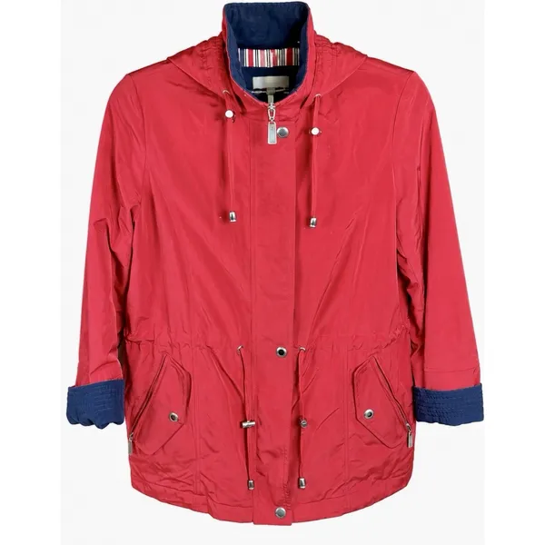 Liz Claiborne Women’s Red Hooded Anorak Jacket Petites PM Mid-Length Zip - Image 2