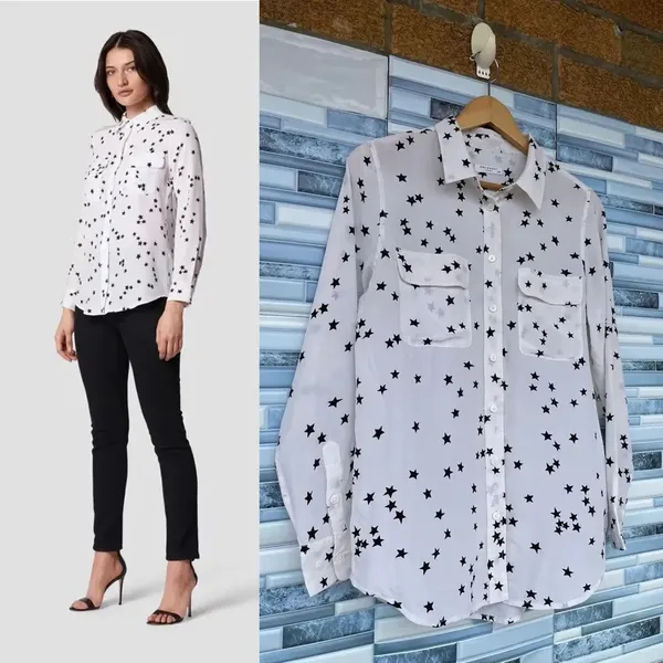 Equipment Star Print Long Sleeve Silk Blouse medium - Image 4