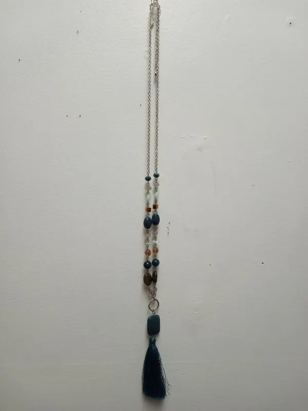 27" Boho Beaded Necklace | Peacock Teal Tassel & Extender-omg928 - Image 3