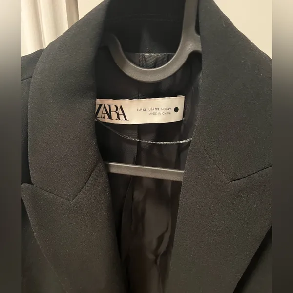 Zara Double Breasted Black Blazer Gold Buttons Padded XS - Image 5