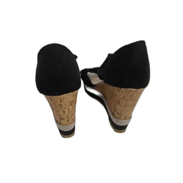 Womens Old Navy Wedge Sandals Black Tan Size 7 - Image 3