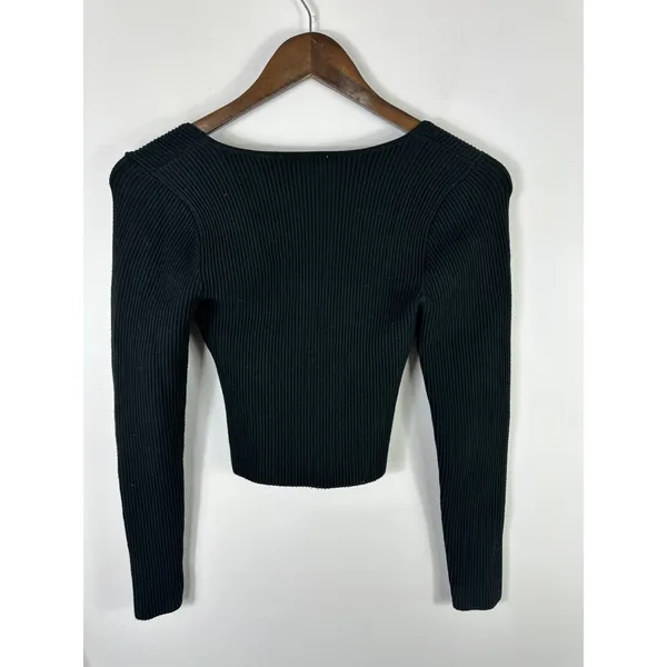 Abercrombie & Fitch Black Fitted Long‎ Sleeve Square Neck Crop Top Womens XS - Image 6