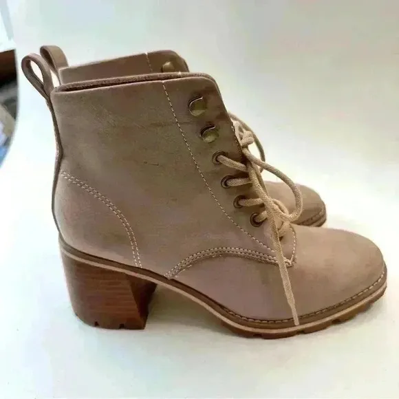 Korks Chelsea Lace-Up Leather Heeled Bootie Boots‎ Women’s Shoes Size 6 Brown - Image 3