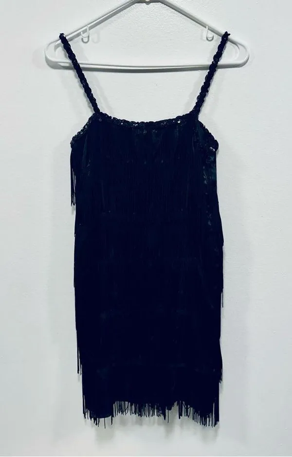 Flapper fringe dress Halloween costume! Black fringe, mini dress size medium! - Image 3
