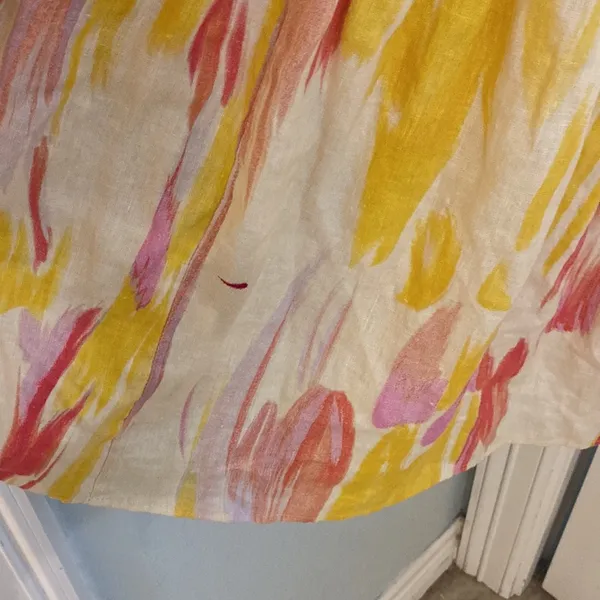 Anthropologie Little Lies Costa Rica One Shoulder Linen Pink Yellow Dress - Image 6